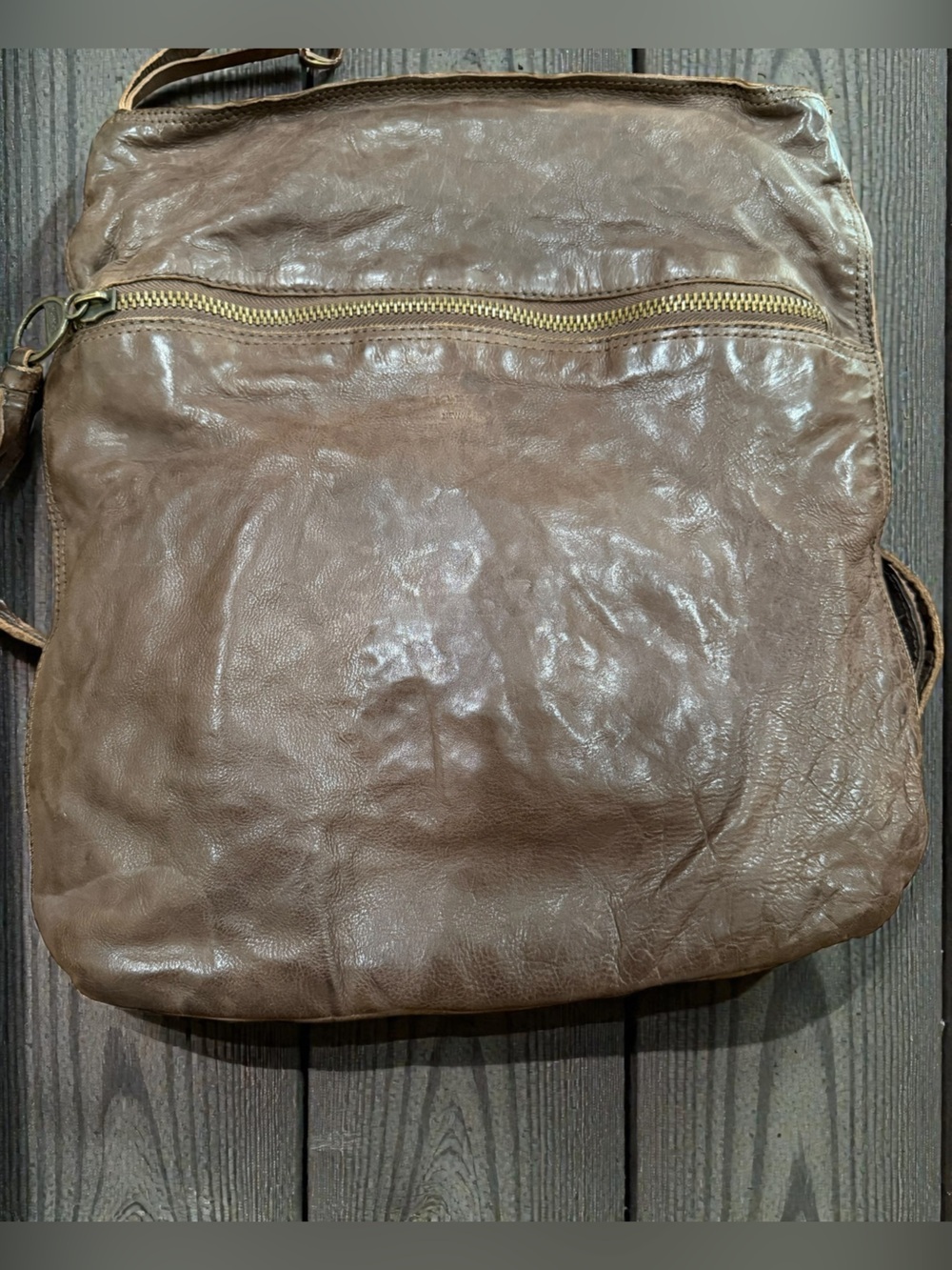 margot Brown Leather Crossbody Backpack with Front Zip
